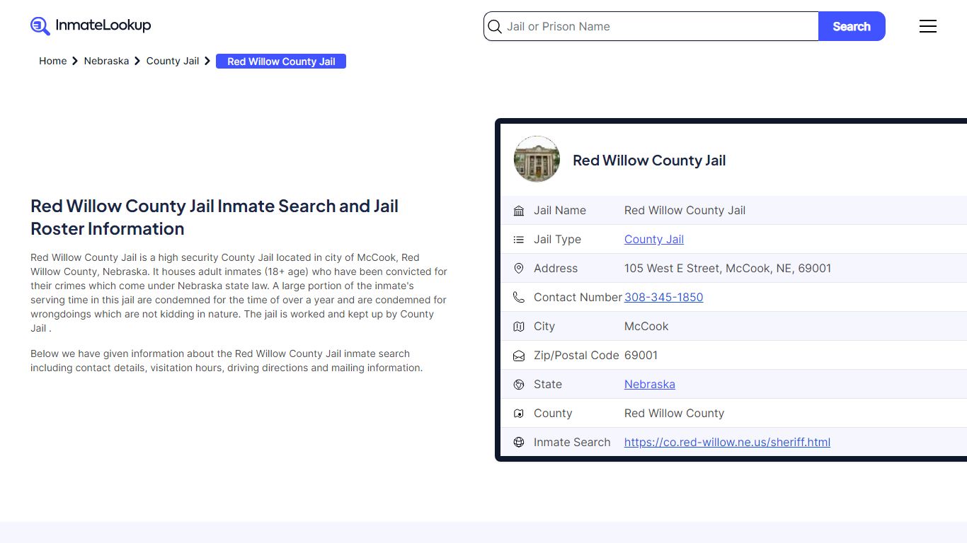Red Willow County Jail Inmate Search - McCook Nebraska - Inmate Lookup